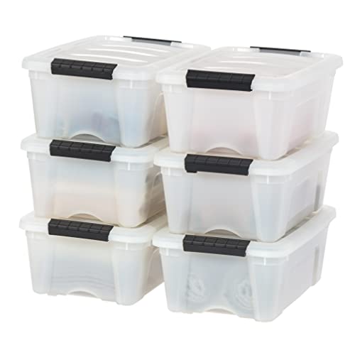 IRIS USA Plastic Storage Container Bin with Latching Buckles - Pearl, 6pk