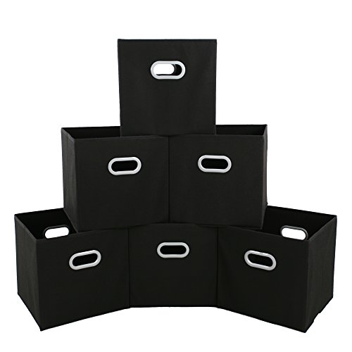 MAX Houser Storage Cubes Baskets with Handles, Set of 6 (Black)