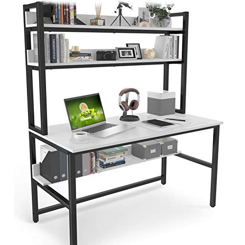 White Home Office Desk with Storage Shelves
