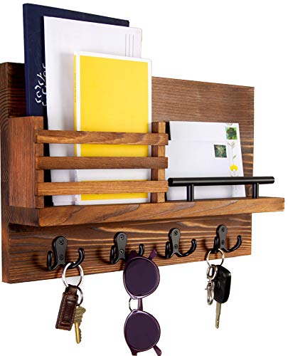 Rustic Wooden Key Holder and Mail Shelf