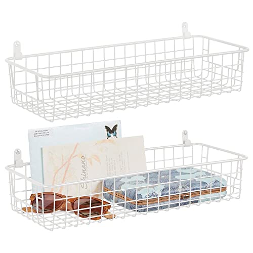 mDesign Wallmount Storage Basket Tray - 2 Pack - White