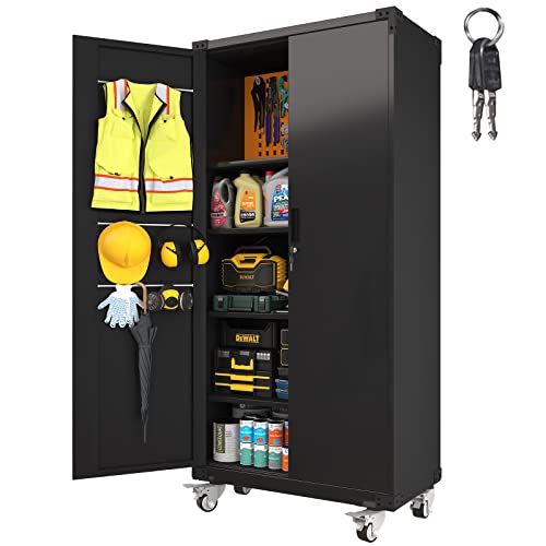 Metal Storage Cabinet - 72-Inch Black Lockable Garage Cabinet