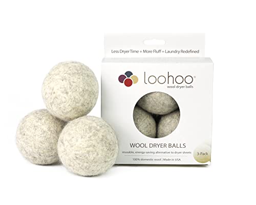 LooHoo Wool Dryer Balls, 3-Pack - Natural Alternative to Dryer Sheets