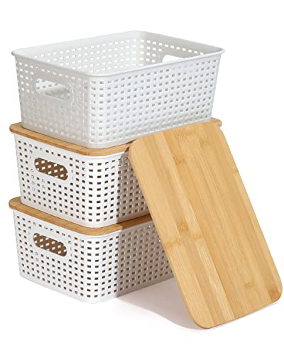 Plastic Storage Baskets With Bamboo Lid