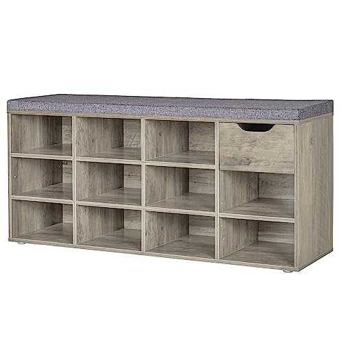 Entryway Shoe Bench with Drawer and 11 Cubbies