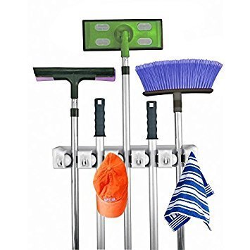 Mop and Broom Holder with Hooks