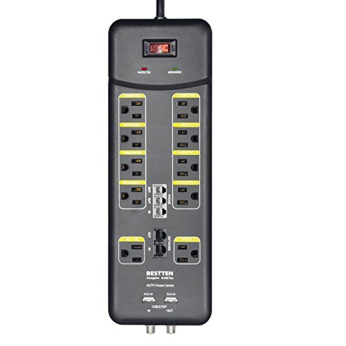 BESTTEN 3800-Joule Surge Protector with USB Ports and Coaxial Protection