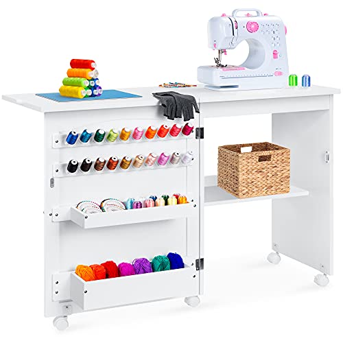 Folding Sewing Table Craft Station with Storage
