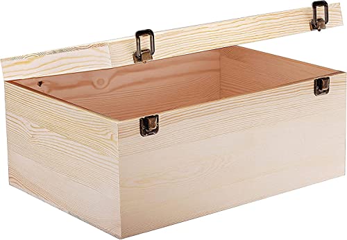 Large Wooden Box with Hinged Lid