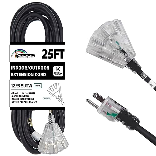 Durable and Flexible HONDERSON 25 FT Lighted Outdoor Extension Cord