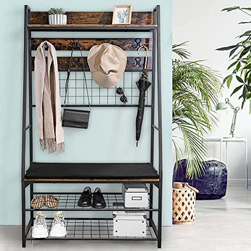 E&D FURNITURE Entryway Hall Trees: 5-in-1 Clothes Rack Mudroom Bench with Storage and Hooks