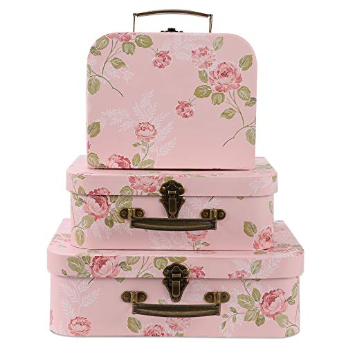 Anndason Set of 3 Paperboard Suitcases Storage Box with Lids