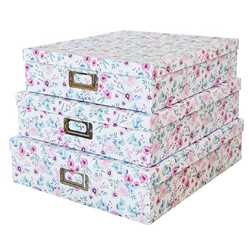 Floral Decorative Storage Boxes With Lids - Set of 3