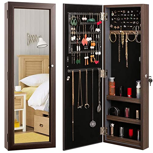 HollyHOME Jewelry Cabinet Armoire - Brown