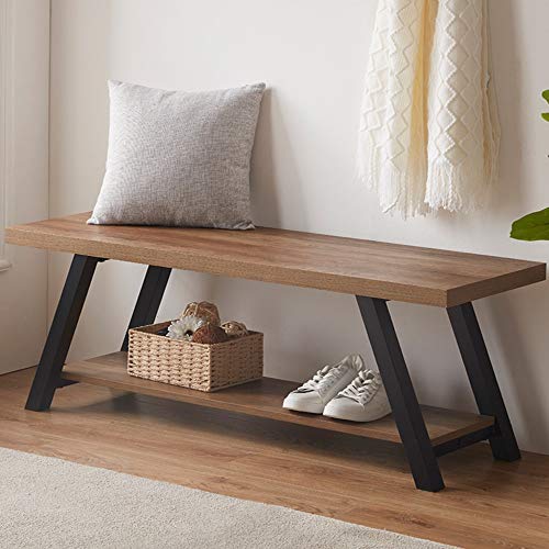 Industrial Entryway Bench with Storage: LVB Wood and Metal