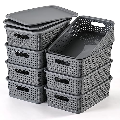 NETANY 8-Pack Plastic Storage Baskets with Lids