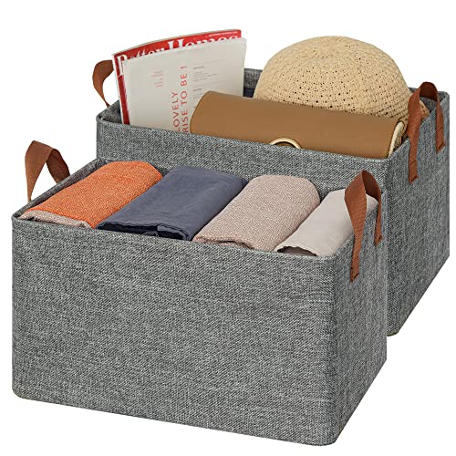 Closet Organizer Bins, Gray Storage Baskets with Handles, Large, 2-Pack