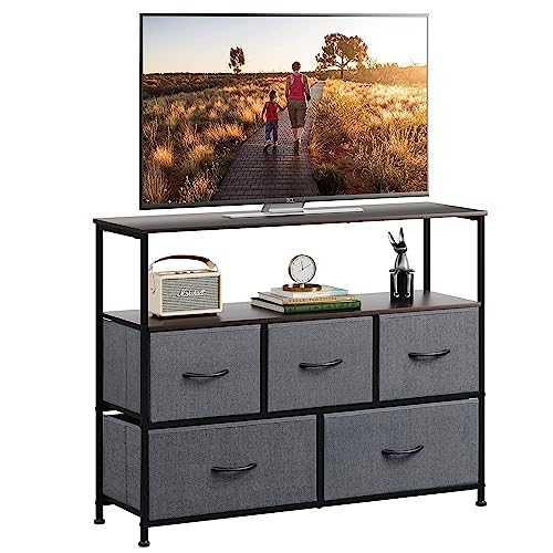 WLIVE Dresser TV Stand with Fabric Drawers and Open Shelves
