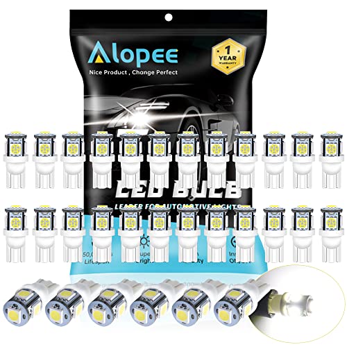 Alopee 194 LED Bulb White 6500K T10 Wedge LED Bulb Pack of 30