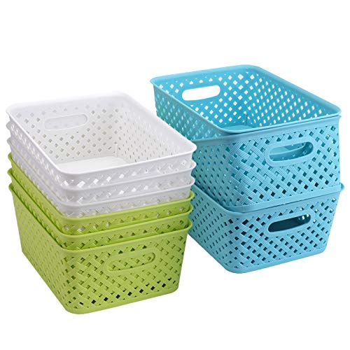 Bekith Plastic Storage Basket, Woven Basket Bins Organizer