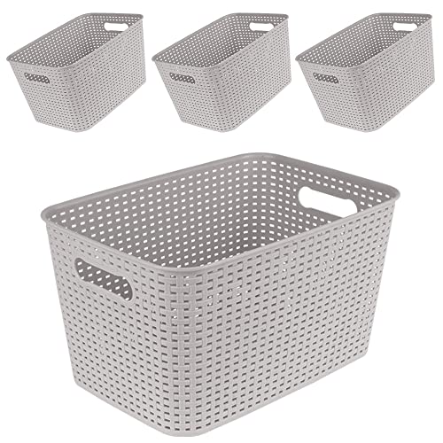MBKO Plastic Storage Basket - Large-4PK, Grey