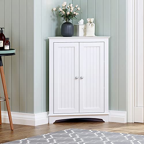 White Free-Standing Corner Storage Cabinets for Bathroom, Kitchen, Living Room or Bedroom