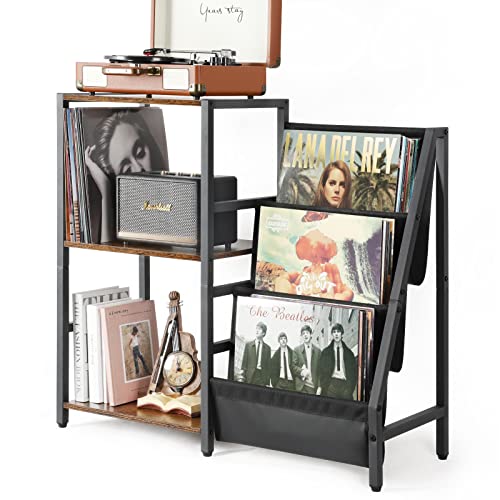 Record Player Stand with 3-Tier Vinyl Record Storage