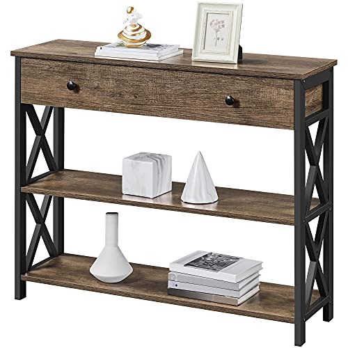 Yaheetech Console Table with Drawer and 2 Open Storage Shelves