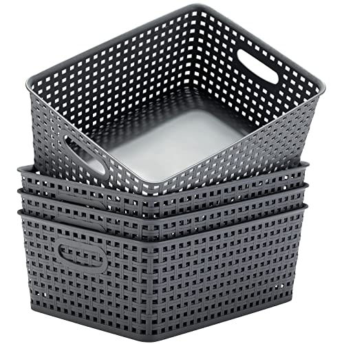 Eslite Plastic Storage Baskets 4-Pack (Grey)