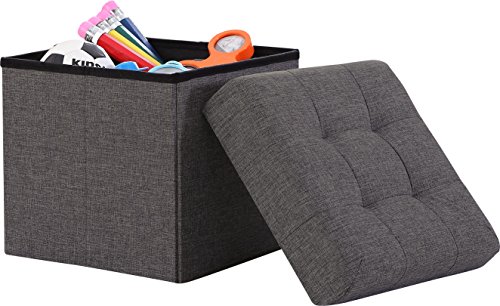 Foldable Tufted Linen Storage Ottoman - Stylish and Functional