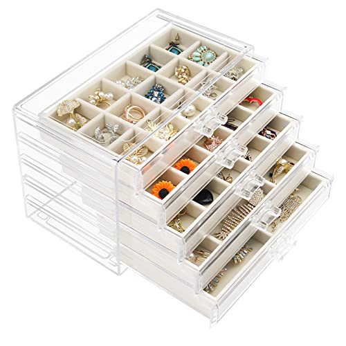 Watpot Acrylic Jewelry Box with 5 Drawers
