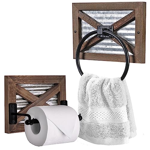 Farmhouse Toilet Paper Holder and Towel Ring Set