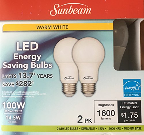 Sunbeam 100W LED DIMMABLE A19 / A21 Light 2 PACK