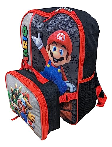 Mario Luigi Bros Full Size 16 Inch Backpack with Detachable Lunch Box