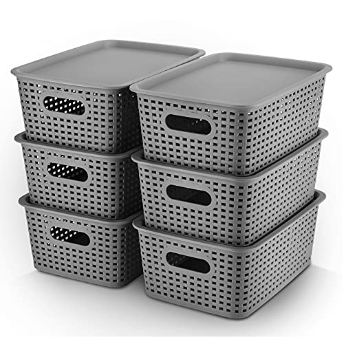 AREYZIN Plastic Storage Baskets With Lid - Organizing Container for Clutters