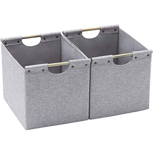 Large Foldable Storage Bins with Wooden Carry Handles