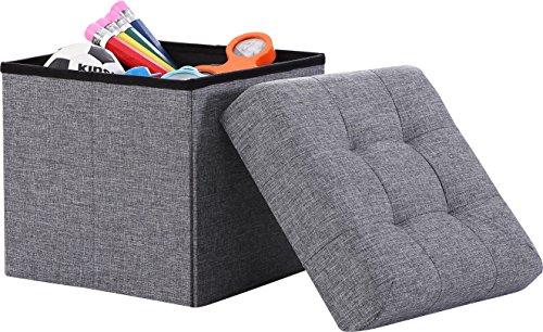 Ornavo Home Foldable Tufted Linen Storage Ottoman