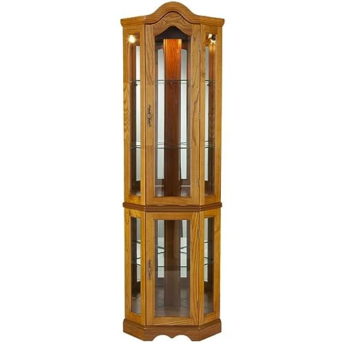 Golden Oak Lighted Curio Cabinet