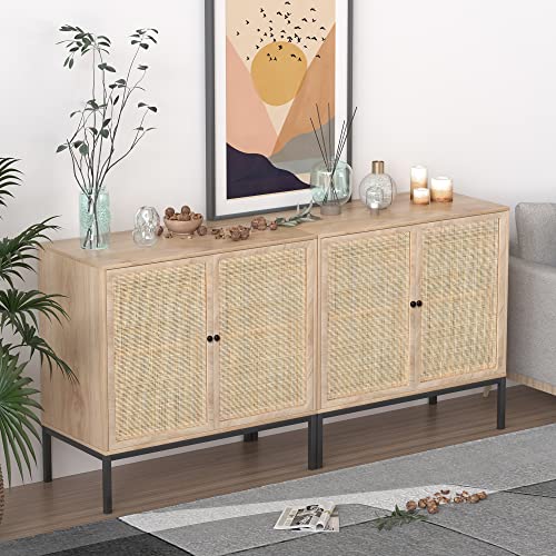 XIAO WEI Rattan Sideboard Set with Storage and Natural Finish