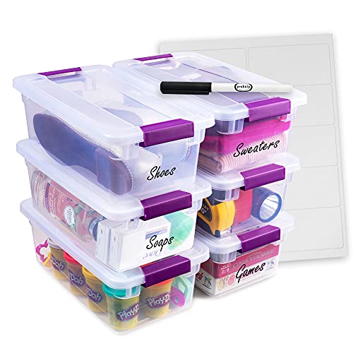 Stackable Plastic Storage Bins with Lids and Latches (6 Pack)