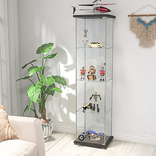 4-Tier Glass Cabinet in Clear with Door