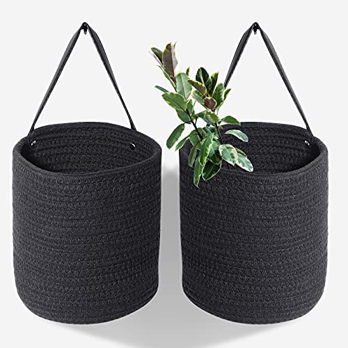Black Hemp Rope Hanging Basket Set - Stylish and Functional Storage Solution