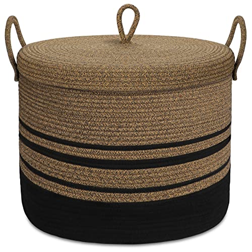 LOVSTORAGE Large Rope Blanket Basket with Lid