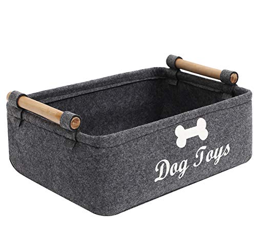Dog Toys Storage Bin with Wooden Handle