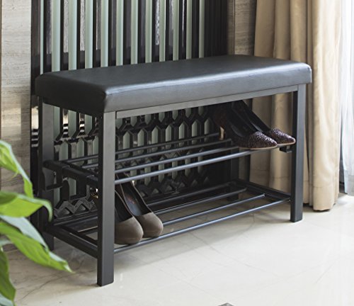 Entryway Shoe Rack with Cushioned Seat and Storage Bench