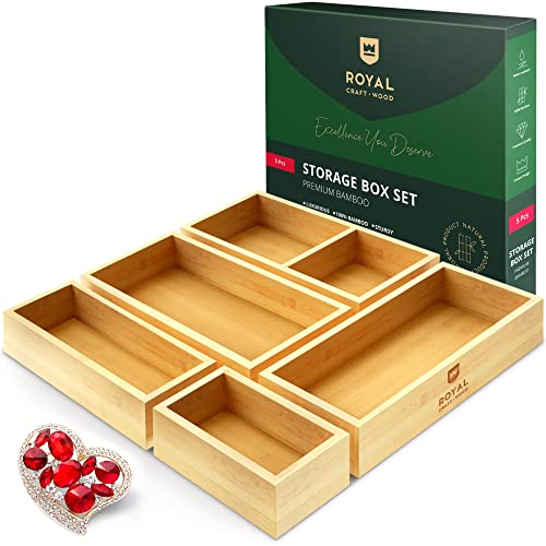 Bamboo Drawer Organizer Storage Box, Bin Set - Multi-Use Organizer for Home and Office