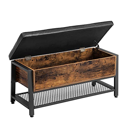 VASAGLE Industrial Storage Bench with Padded Seat and Metal Shelf