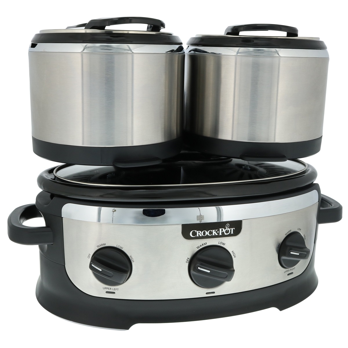 SUNVIVI Small Double Slow Cooker, 2 Pot 1.25 Quart Oval Crock Food Warmer  Buffet Server, Stainless Steel