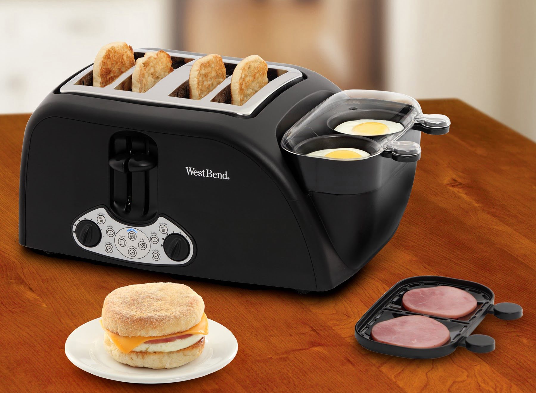 West Bend 2-Slice Breakfast Station Toaster Warming Tray Egg Cooker