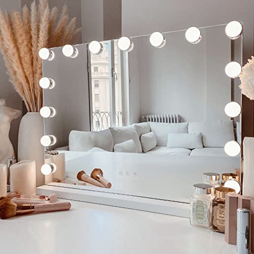 NUSVAN Vanity Mirror with Lights,Makeup Mirror with Lights with 9 Dimmable  LED Bulbs, 3 Color Lighting Modes Detachable 10X Magnification Mirror Touch